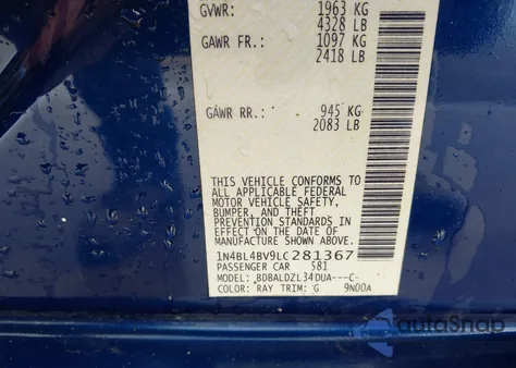 2020 Nissan Altima S Fwd из США, поврежденный, VIN 1N4BL4BV9LC281367